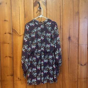 WAYF Women’s Navy Floral Long Sleeved Tie Floral Romantic Mini Dress Size M